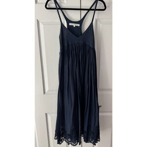 Ulla Johnson Navy Blue Sleeveless Eyelet 100% Cotton Midi Dress Sundress, 4